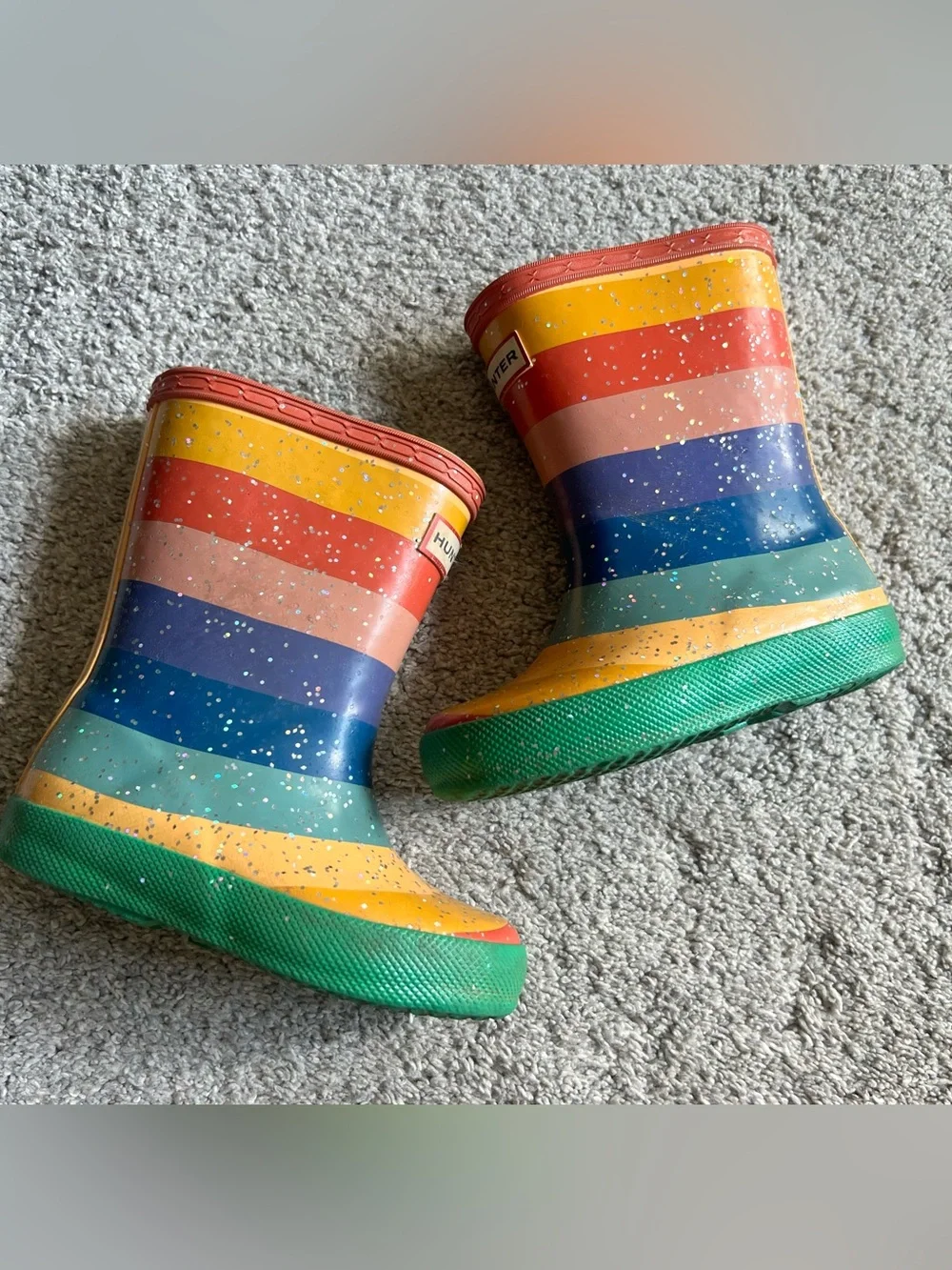 HUNTER Kids Original First Classic Rain Boots Toddler 7/8 US Rainbow Glitter